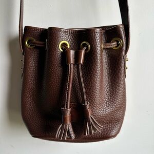 Dooney & Bourke Pebbled Brown Leather Drawstring Bucket Bag